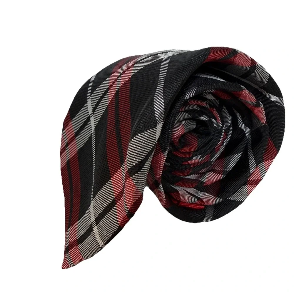 Chaps Tie Stripes Mens Necktie 100% Silk Red Black Formal Business Work Occasion